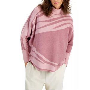 Alfani Animal Print Turtleneck Dolman Sweater Womens Plus Size 0X Mauve Zebra Nw